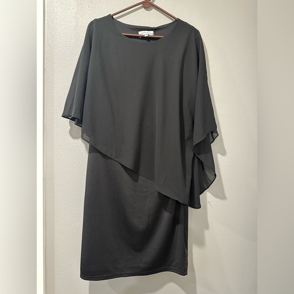 Hanna Nikole black chiffon dress with 3/4 sleeves, elegant and versatile, L - Picture 3 of 7